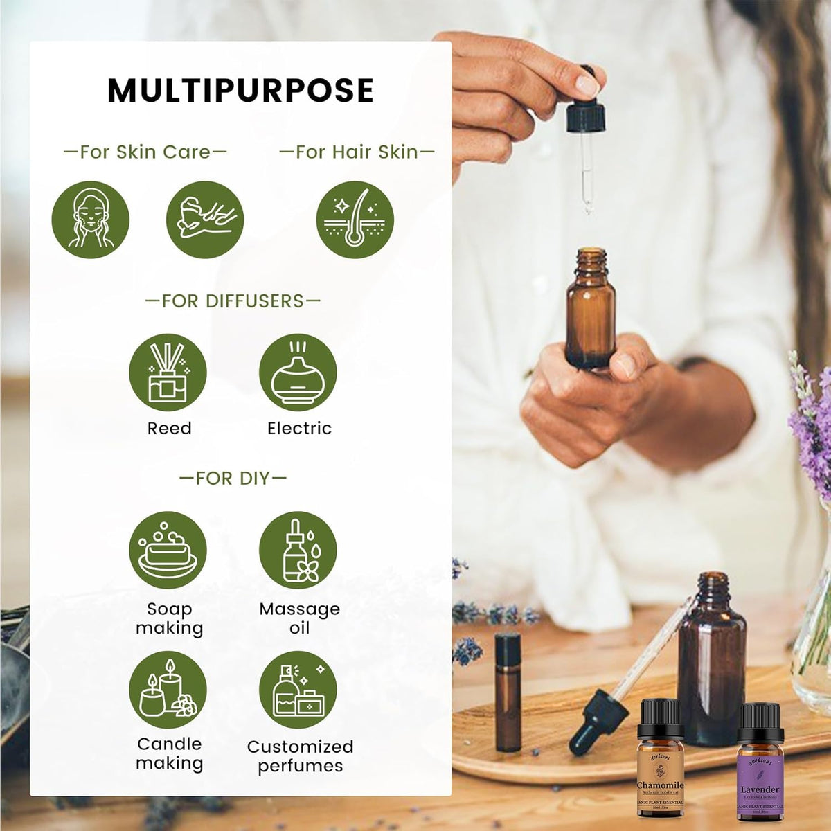 yethious Chamomile Lavender Essential Oil Set Pure Chamomile Lavender Aromatherapy Oils Organic Chamomile Essential Oil for Diffuser 2 Pack 10ML