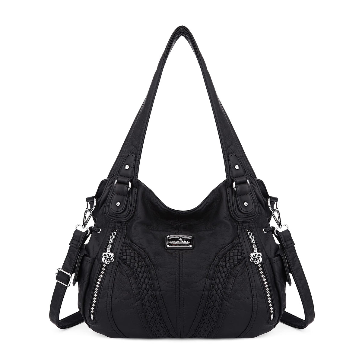 Purses and Handbags Women Fashion Tote Bag Shoulder Bags Top Handle Satchel Purses Washed Synthetic Leather Handbag 1-2#black 13.8 * 4.7 * 11.8 inches