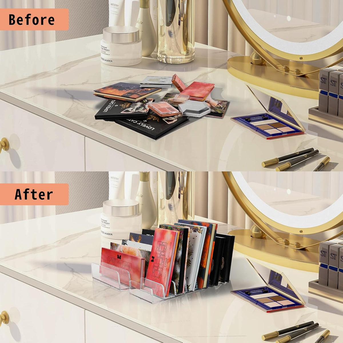2 Pack Makeup Organizer, Compact Makeup Palette Organize, for Bathroom Countertops, Vanities, Cabinets, Sleek Modern Cosmetics Storage Solution for - Eyeshadow Palettes, Contour Kits, Blush