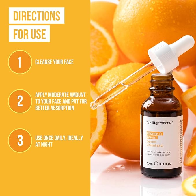 Masque Bar My Ingredients 100% Pure Vitamin C Face Serum - Fades Age Spots, Pore Refining, Wrinkle Repair, Dark Circle Reduction, Even Skin Tone, Mineral Oil & Cruelty-Free, Korean Skincare - 1Fl oz