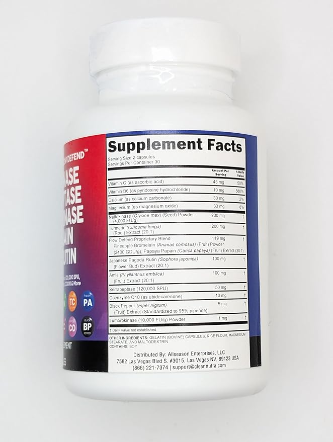 Clean Nutraceuticals Nattokinase 4000 FU Serrapeptase 120000 SPU Lumbrokinase Enzyme Supplement with Bromelain Papain Papaya Enzymes Rutin Extract Amla Magnesium Vitamin B6 & VIT C Capsules - 5Pack