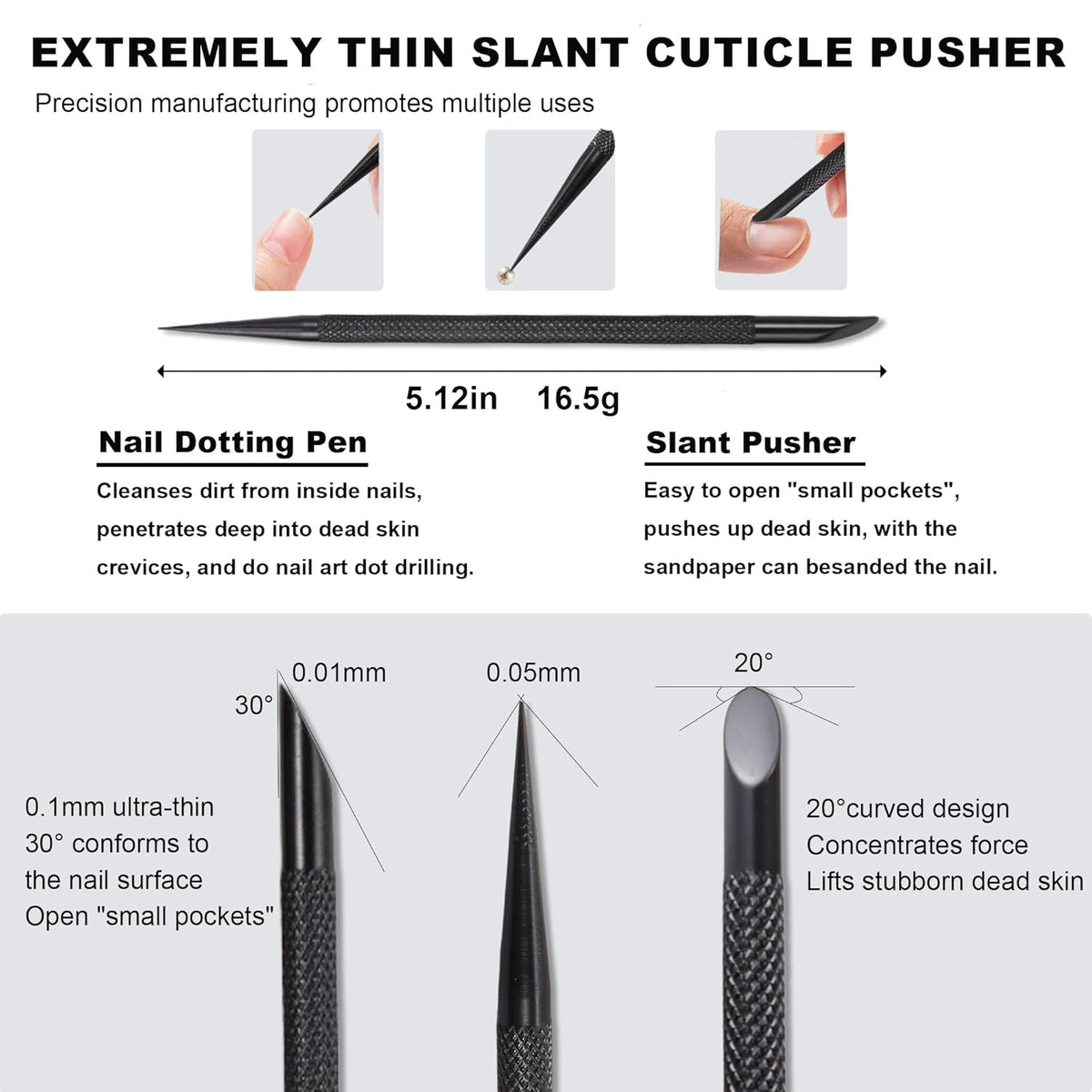 Cuticle Pusher Cuticle Nipper Set, Russian Pre-Treatment Nail Pushers, Cuticle Remover with 100/180 Grit Sandpaper, 7mm Full Jaw Cuticle Trimmer, Nail Care for Manicure Pedicure Nail Art