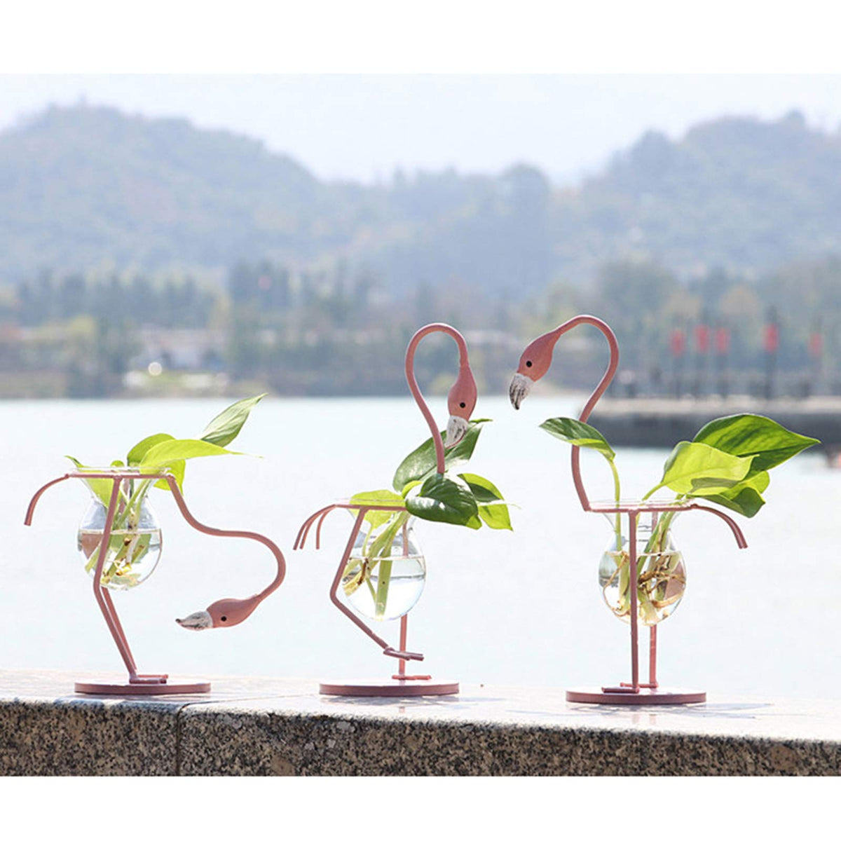 Hydroponics Vase for Plants, Pink Flamingo Hydroponics Planter Bulb Vase, Propagation Planters Glass Vase for Home Office Desk Decor (Pink, Upright)