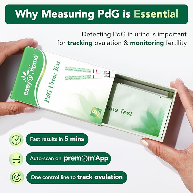 Easy@Home PdG Test Strips: Track Ovulation Insights with Progesterone Urine Tests – at Home Fertility Test for Women with Premom Ovulation App - PdG (Pregnanediol Glucuronide) Tests – 5 Pack