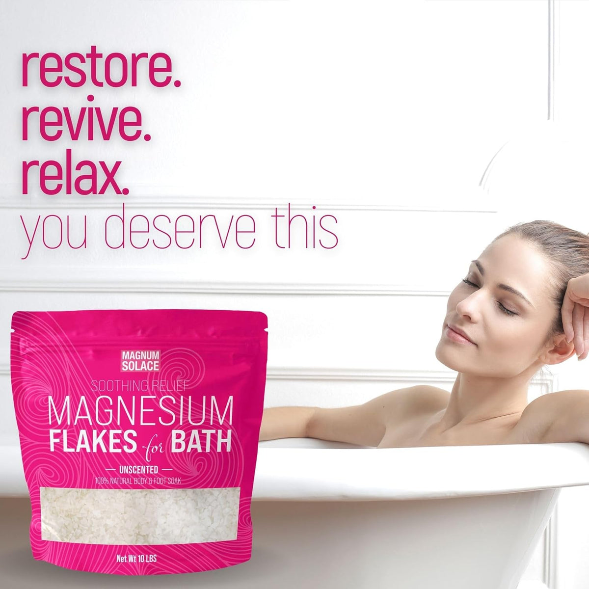 Magnesium Flakes for Bath - Magnesium Chloride Flakes Organic Pure - Unscented, 10 LBS