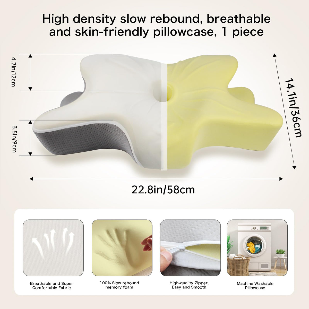 Moneledis Cervical Neck Pillow, Ergonomic Pillows for Side Back Stomach Sleepers, Memory Foam Bed Pillow for Neck Pain Relief, Orthopedic Contour Design with Cooling Pillowcase