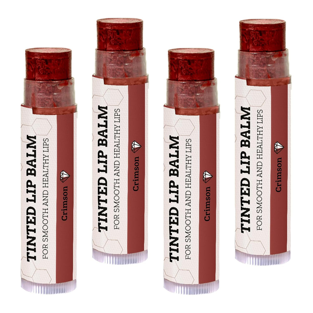 Earth's Daughter Tinted Lip Balm Crimson Color 4-pack, Beeswax, Coconut Oil, Cocoa Butter, Vitamin E, Moisturize and Beautify - Paraben Free
