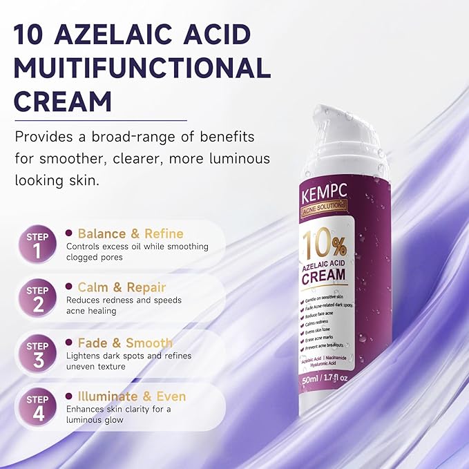 Acne Pimple Spot Treatment Cream with Azelaic Acid 10% – for Stubborn, Cystic & Hormonal Acne, Blackheads | Redness Reducing, Brightening Skincare Moisturizer for Rosacea & Sensitive Skin, 1.7 oz