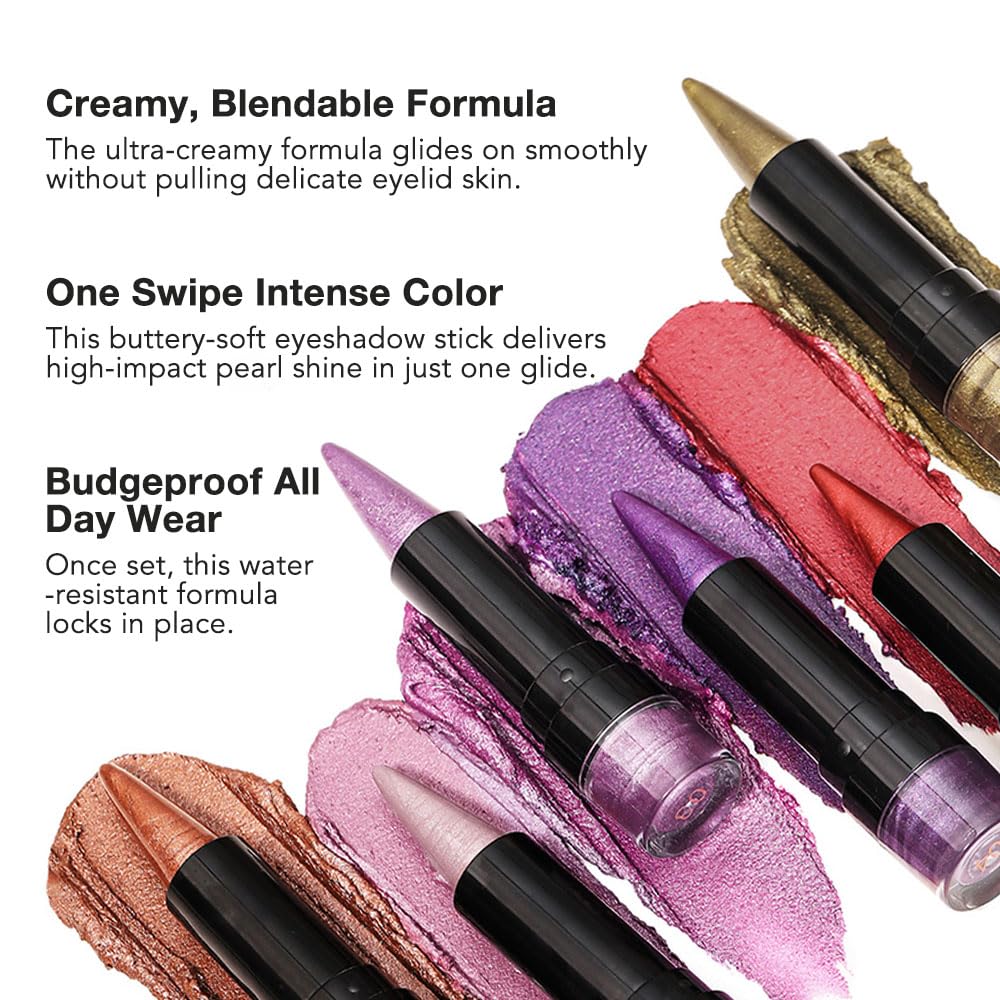 BINGBRUSH Glitter Eyeshadow Stick & Eyeliner Pencil, 4-in-1 Metallic Shimmer Cream Eyeshadow, Long-Lasting Waterproof Eye Brightener, Highly Pigmented Eye Makeup(#05-Ruby Glitz)