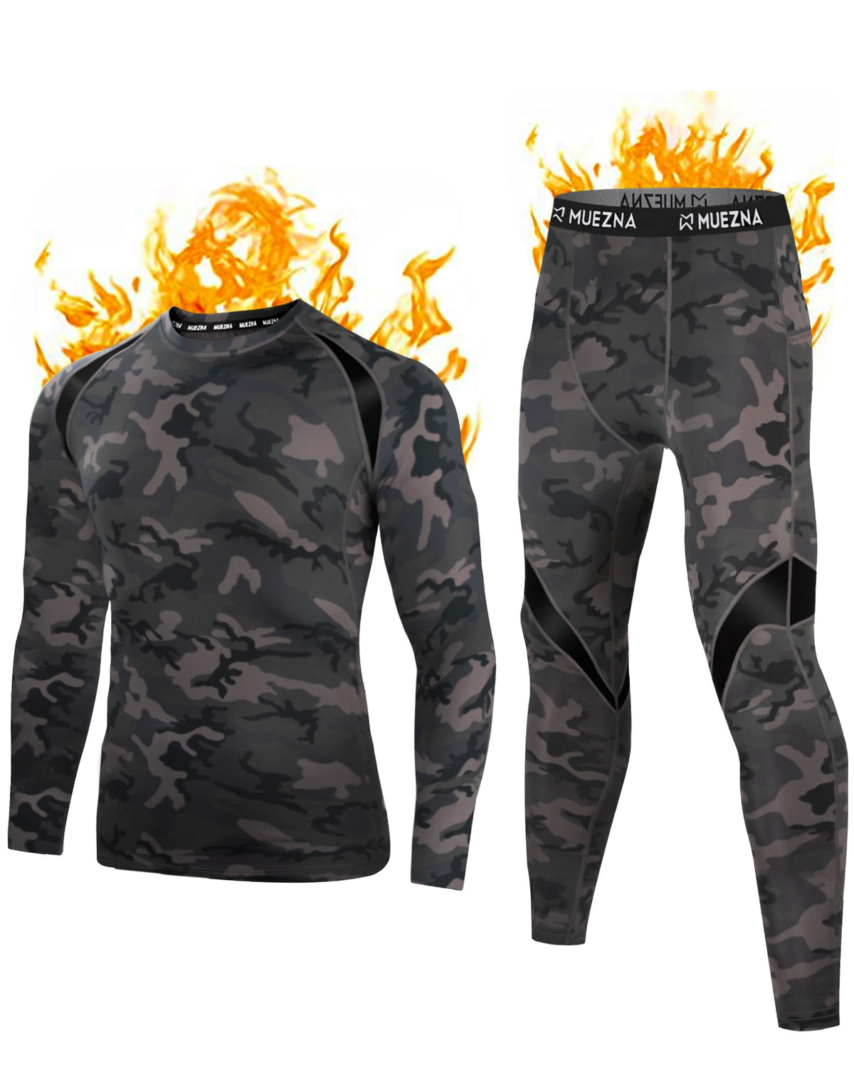 Muezna Men's Thermal Top and Bottom Set Underwear Long Johns Base Layer with Soft Fleece Lined Camouflage