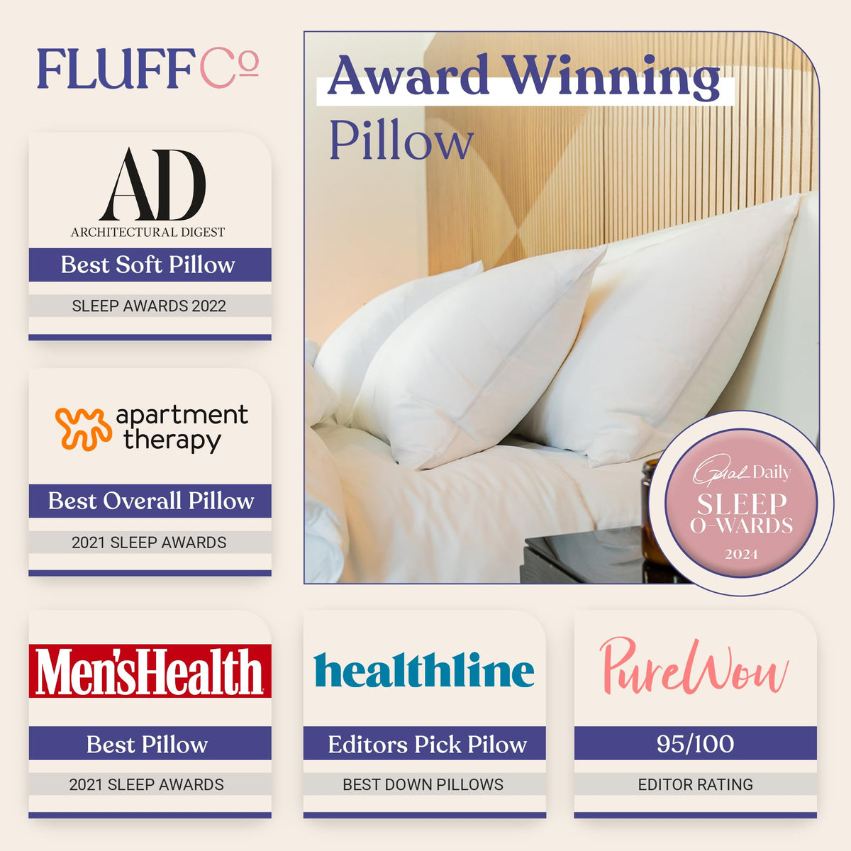 FluffCo Zen Fluff Pillows - Down Alternative King Size Pillow - Bed Pillow for Sleeping Made in USA - Luxury Hotel-Quality Pillow - 100% Cotton, 300 Thread Count (King Size Soft 1 Pack)