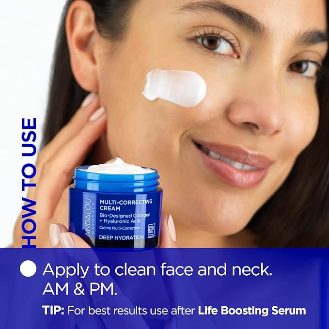 Andalou Naturals Deep Hydration Face Moisturizer Multi-Correcting Cream - Daily Skincare With Hyaluronic Acid, Vegan Collagen, & Fruit Stem Cells - Repair Skin Elasticity & Boost Hydration - 1.7 fl oz