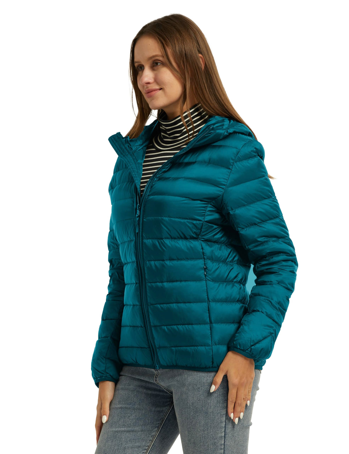 wantdo Women's Light Weight Down Coat Packable Warm Jacket Teal Blue Large