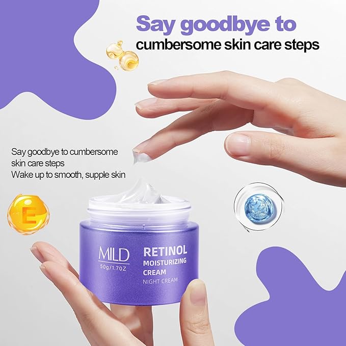 Retinol & Hyaluronic Acid Night Cream, Anti-Aging Face Moisturizer，Anti-Aging Retinol Face Cream for Women, Firms Skin to Fight Fine Lines, Wrinkles & Dark Spots, 1.7 oz
