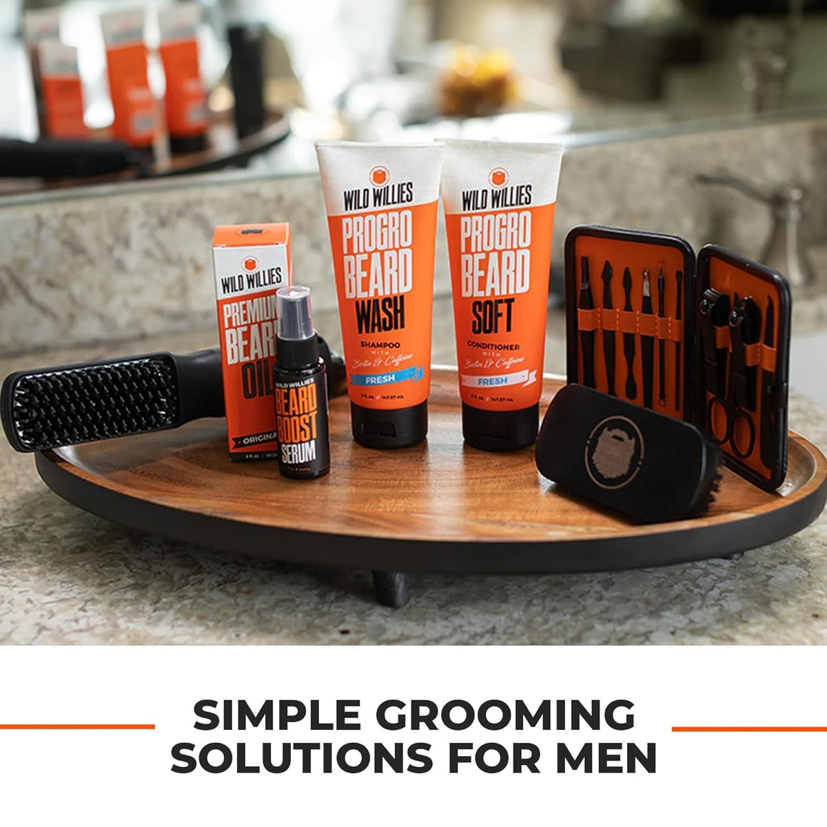 Wild Willies Beard Grooming Kit - Beard Straightener for Men, PROGRO - Fortified with Biotin & Caffeine for Hair Growth, Wash, Hydration - Ionic 2-in-1 Heated Comb Brush, Made in USA