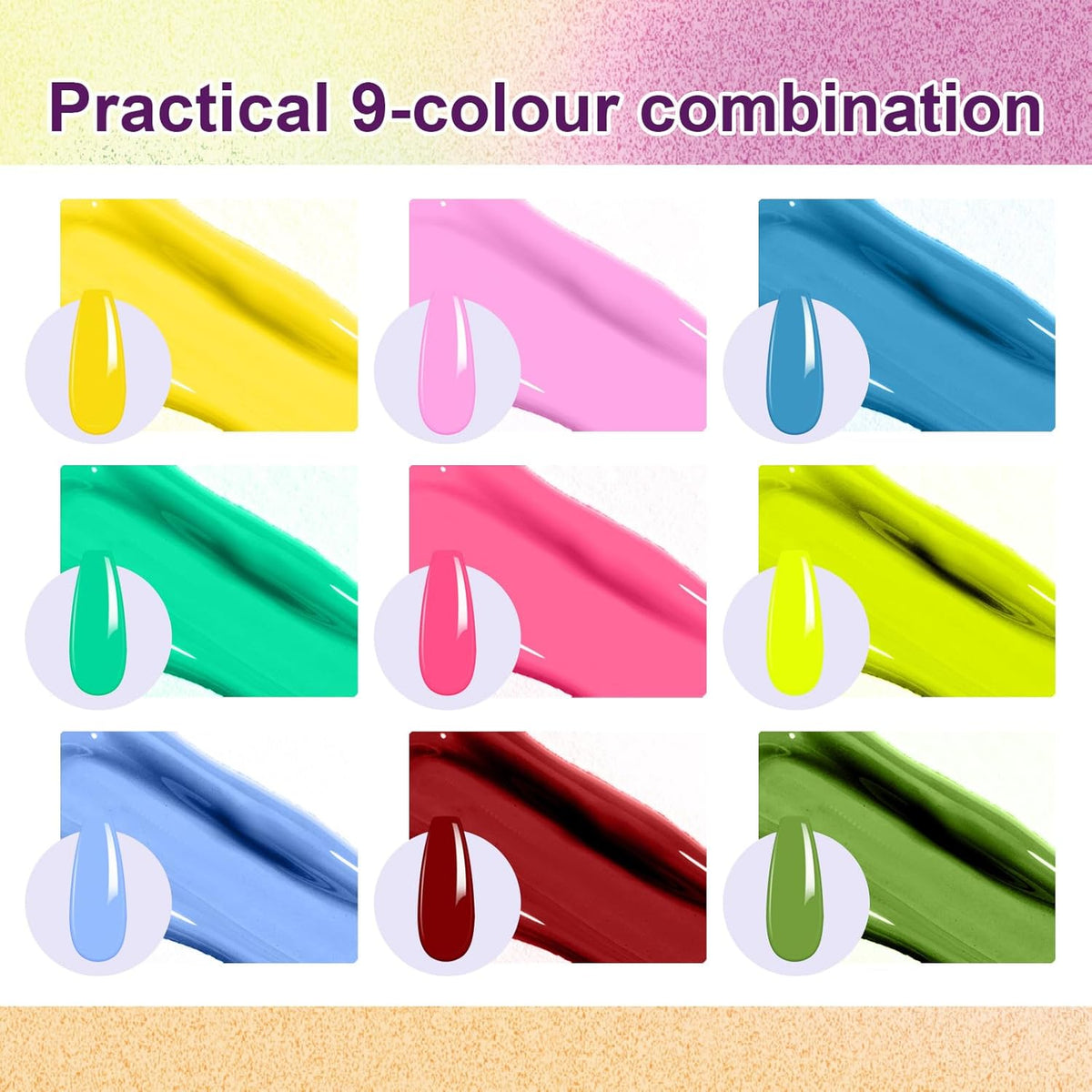 Gradient Painting Gel, 9 Bright Colors Ombre Gel Nail Polish Light Blue Pink Pigment Pat Nails Aura Nails French Manicure Soak Off UV Long-lasting No-wipe Home Salon DIY Nail Art ChromaGlow