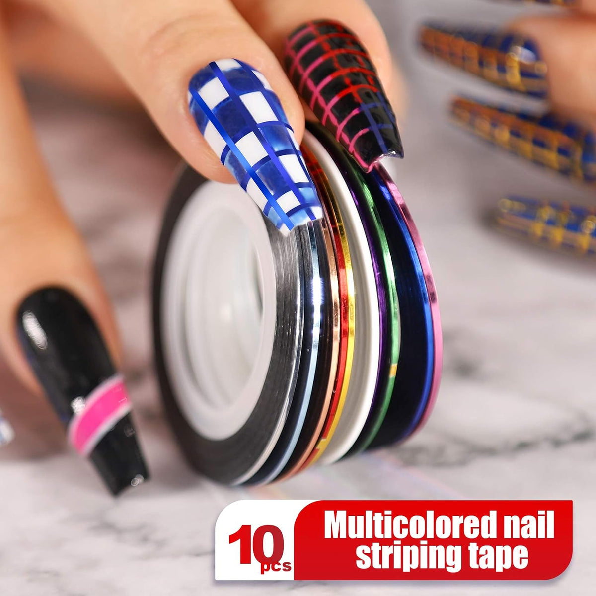 Teenitor Nail Pen Designer,Stamp Nail Art Tool with 15pcs Nail Painting Brushes, Nail Dotting Tool, Nail Foil, Manicure Tape, Color Rhinestones for Nails-Black