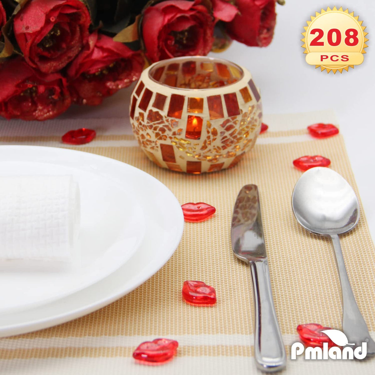 PMLAND Spring Acrylic Red Lip Kiss Love Ornaments and Table Scatter Decoration - 200+ Pieces for Valentine's Day Holiday Party Festival Events Home Decor