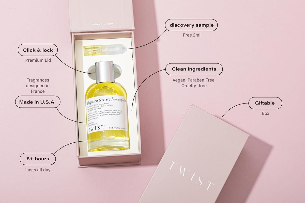 Twist Elegance No. 67 - Eau De Parfum Inspired by M. Way, Long Lasting Perfume For Women, Jasmine & Vanilla, Vegan, Clean Ingredients, Fragrance - Spray 100 ml | 3.4 fl. oz.