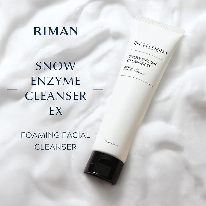 INCELLDERM Riman Snow Enzyme Cleanser EX | 120 g | Gentle Foaming Facial Cleanser for All Skin Types | Hydrating Face Wash with Natural Enzymes | Nourishing Oils | Deep Cleansing and Refreshing
