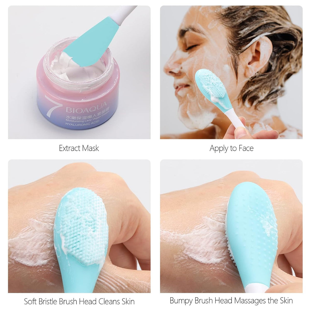 Silicone Facial Mask Applicator - 4 Pcs Face Scrubber, 2 in 1 Face Mask Brush, Lip Exfoliator - Skin Care Tools Set