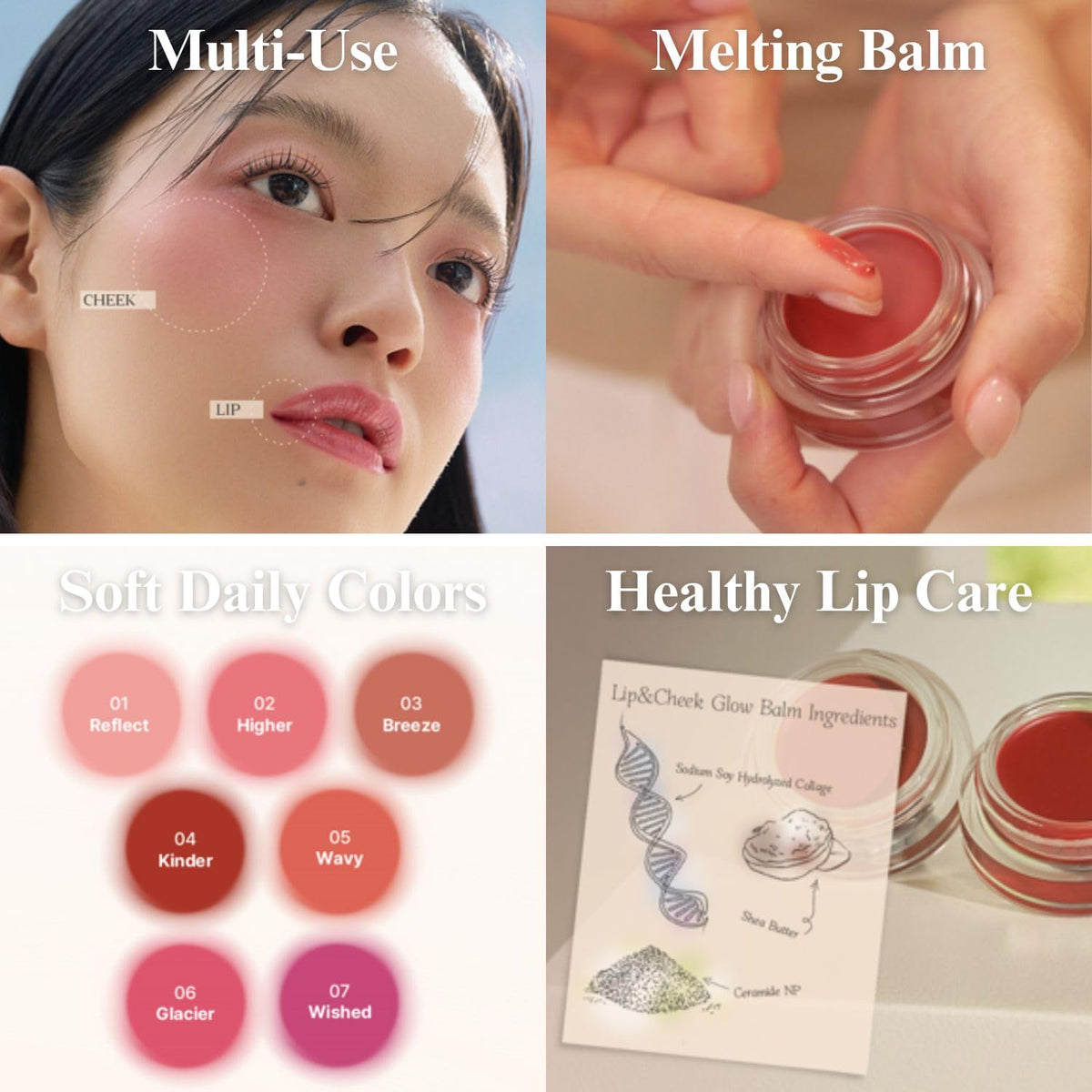EGLIPS Lip & Cheek Glow Balm - Multi-Use Tinted Melting Balm Blush for Lips & Cheeks Builable and Blendable Texture (01 REFLECT, 0.18 oz)