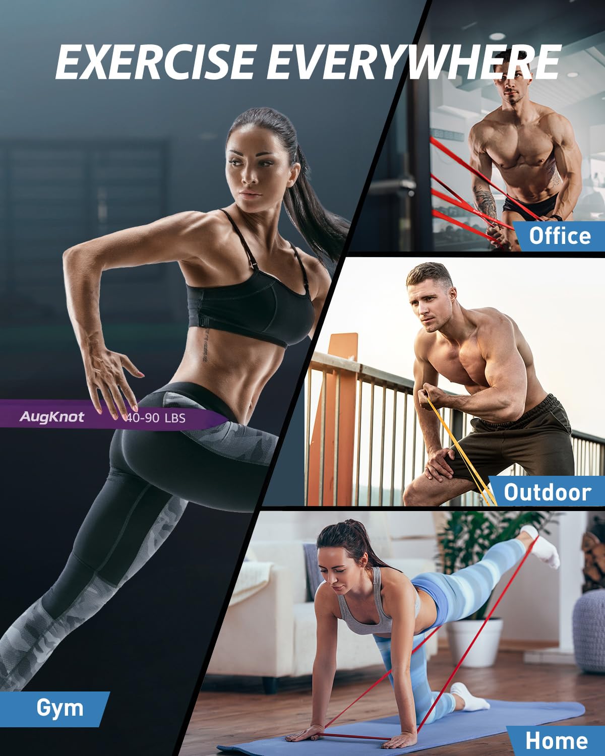 AugKnot Resistance Bands for Working Out: 5-Levels Exercise Bands Set - Pull Up Assistance Elastic Silicone - Physical Therapy/Stretching/Training - Home Gym for Women and Men Waterproof Lightweight