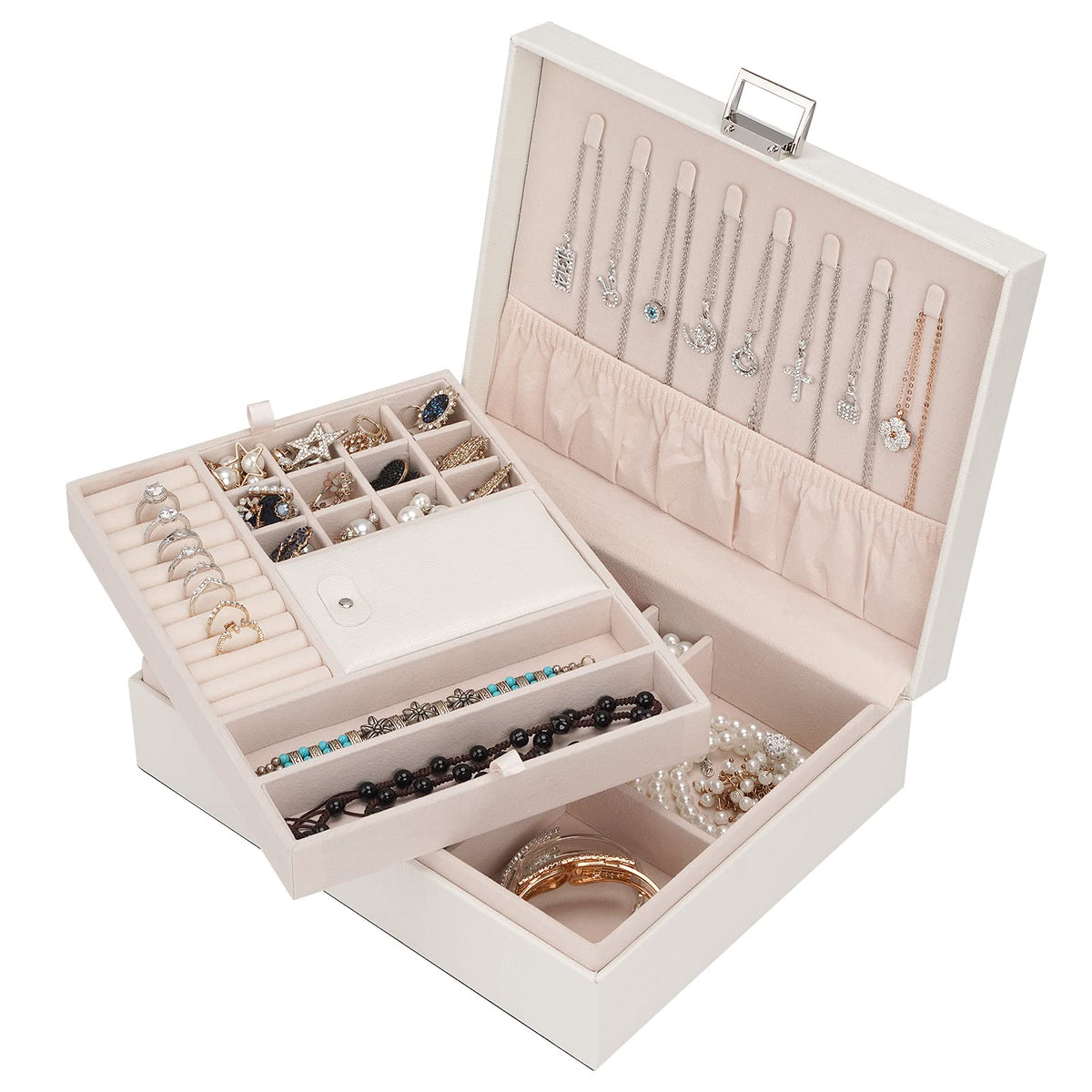 Jewelry Box, Jewelry Organizer Double Layer Jewelry Case Travel Jewelry Storage Organizer for Women Girls Gift/Green