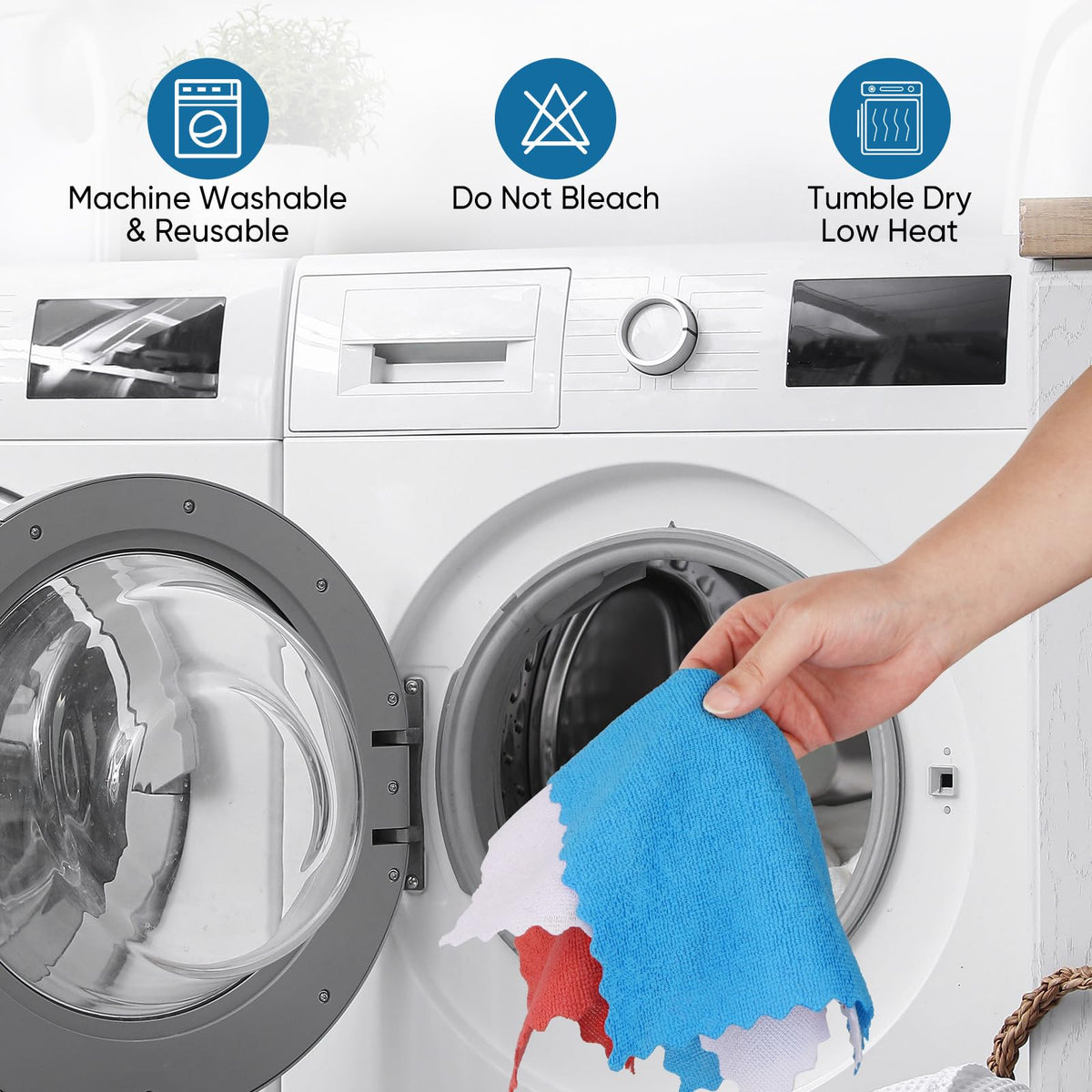Orighty Microfiber Cleaning Cloths, 75 Sheets Shop Towels, Reusable Paper Towels Shop Rags, Washable Microfiber Towel Roll Cleaning Rags for Cars, House, Kitchen, 11.5’’ x 11.5’’, White