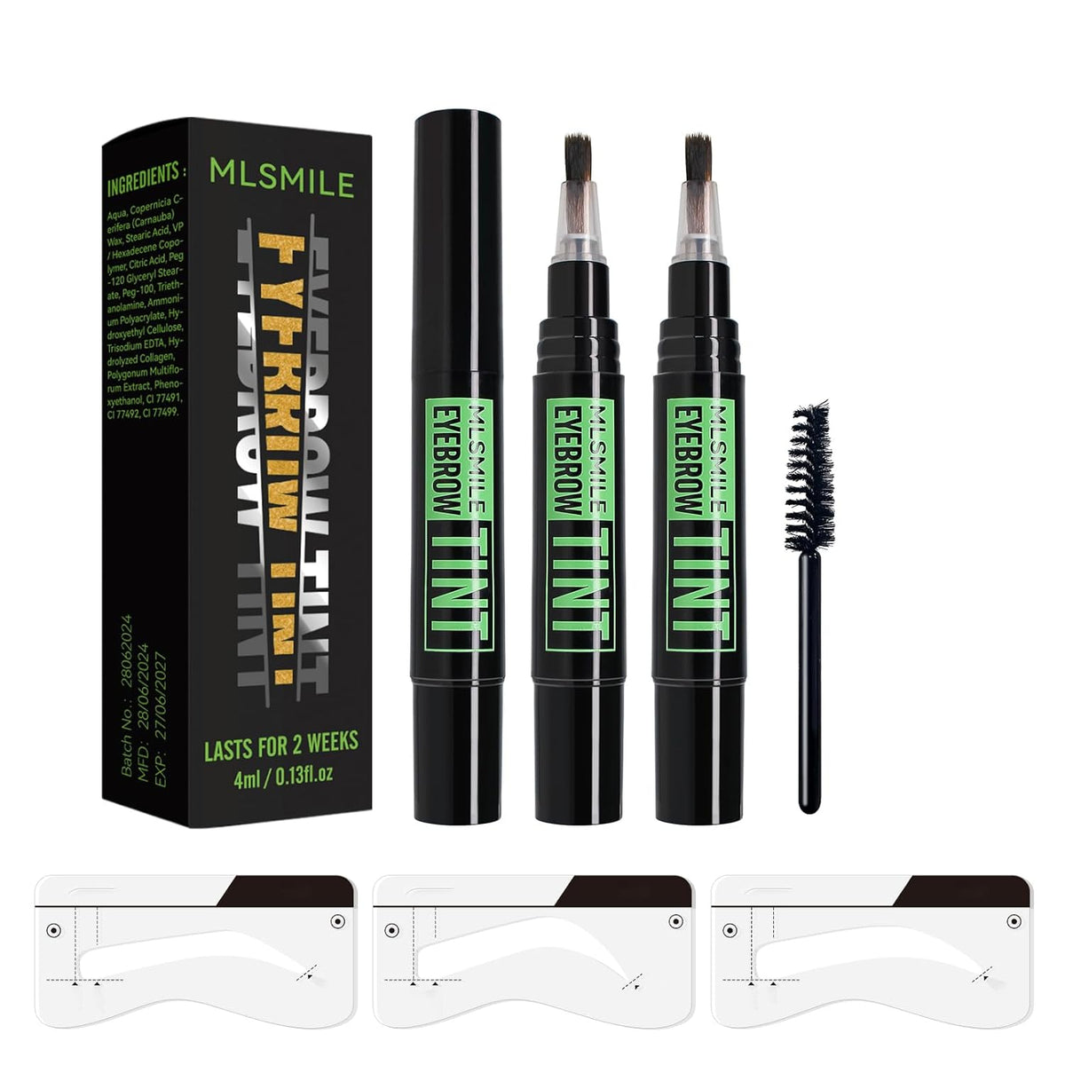 2PCS Temporary Eyebrow Tint Set, Grey Black Tattoo Eyebrow Gel, Natural Color Eye-Brow Gel Waterproof Longlasting, Last Up to 7 Days