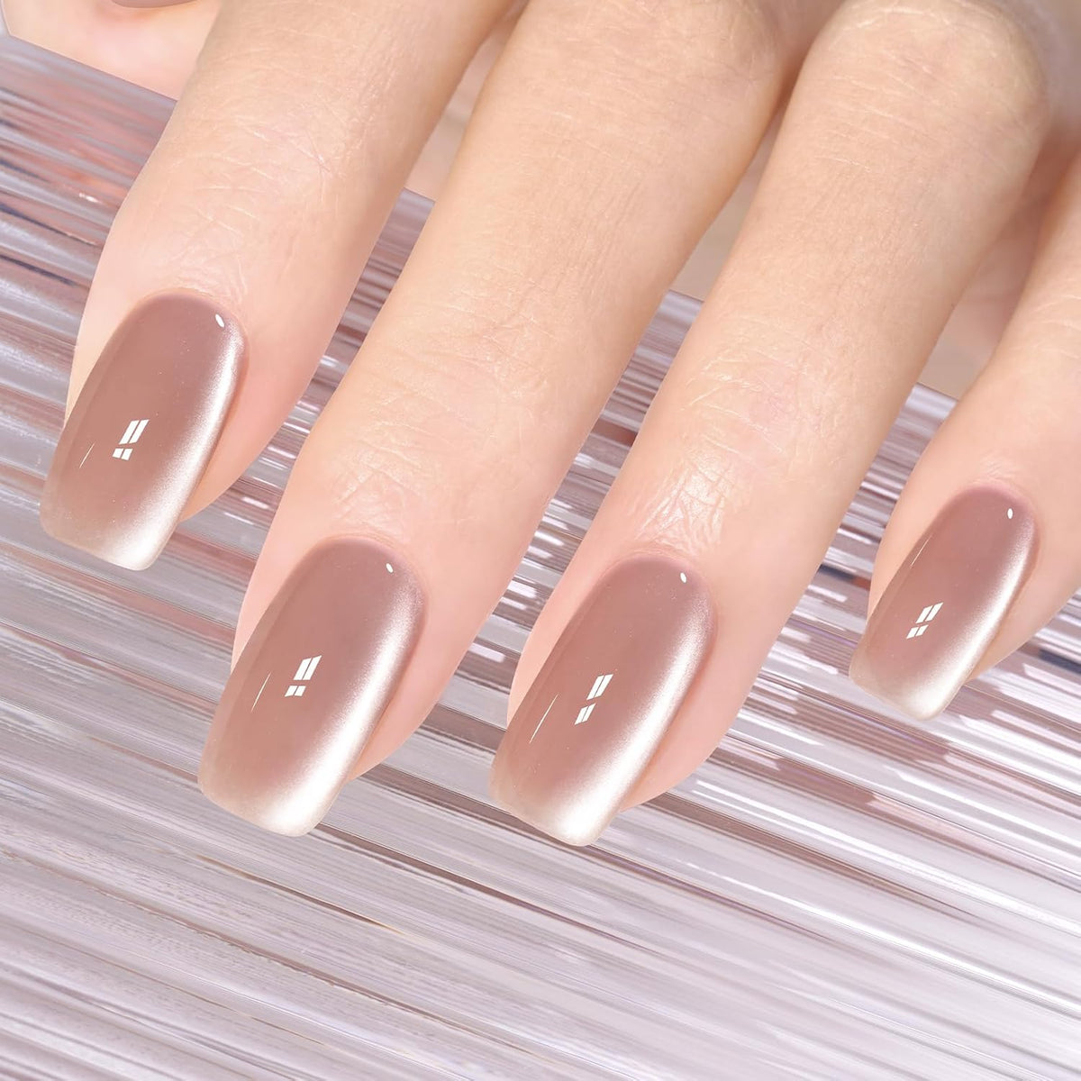 AILLSA Glass Cat Eye Gel Nail Polish, 15ml Nude Glitter Jelly Sheer Gel Polish, Translucent Magnetic Shimmer Sparkle Nail Art U V Salon 0.5 OZ GF38