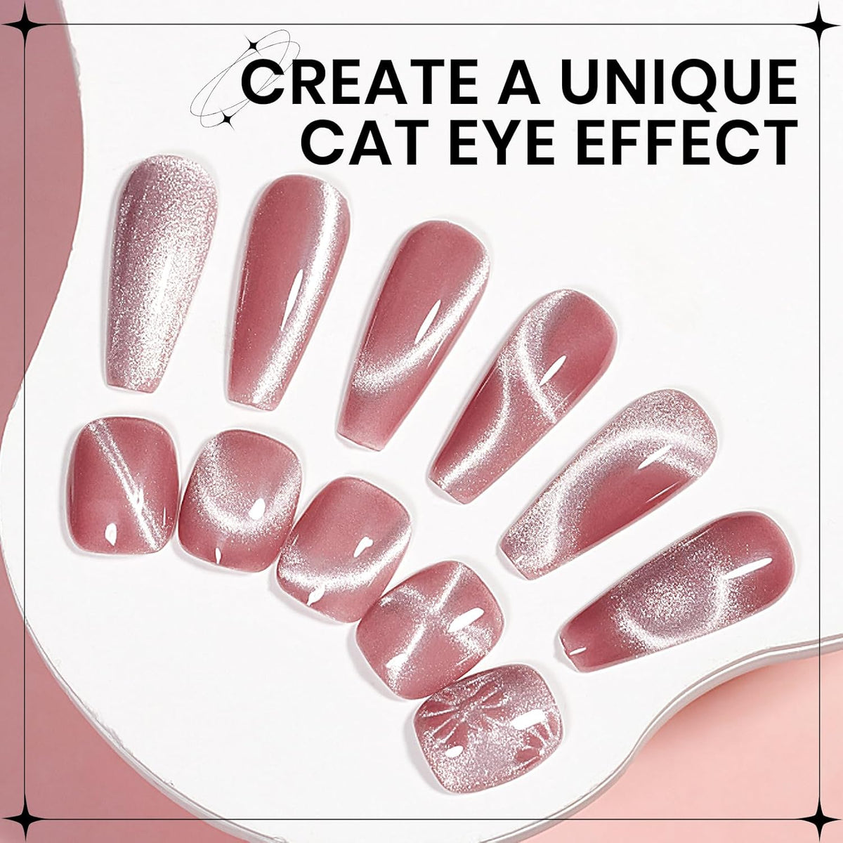 Pink Cat Eye Gel Nail Polish, Holographic Magnetic Gel Nail Polish Glitter Shimmer Effect with Magnet Soak Off U V Salon DIY at Home, 0.5 OZ