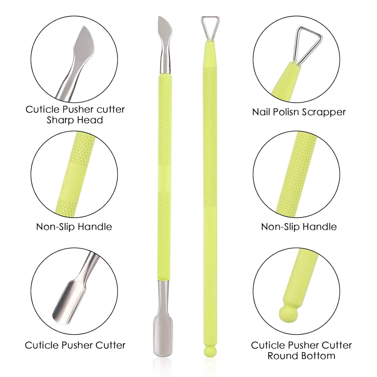 YINYIN Professional Cuticle Trimmer with Pusher and Cutter - Stainless Steel Cuticle Clippers for Fingernails and Toenails (Green)