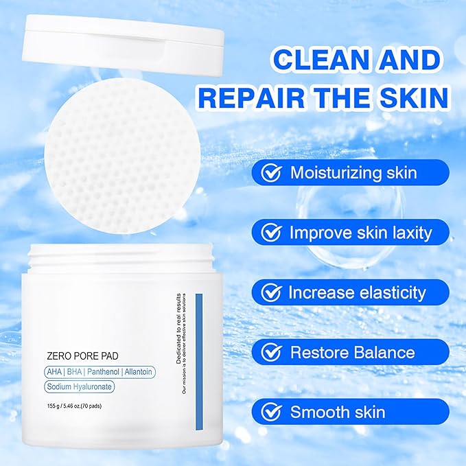 Salicylic Acid Toner Cotton Pads For Face, with AHA BHA Glycolic acid Gentle Exfoliator Pore Cleaner & Minimizer Blackhead Whitehead Remover for Oily and Acne-Prone Skin 70 Sheets