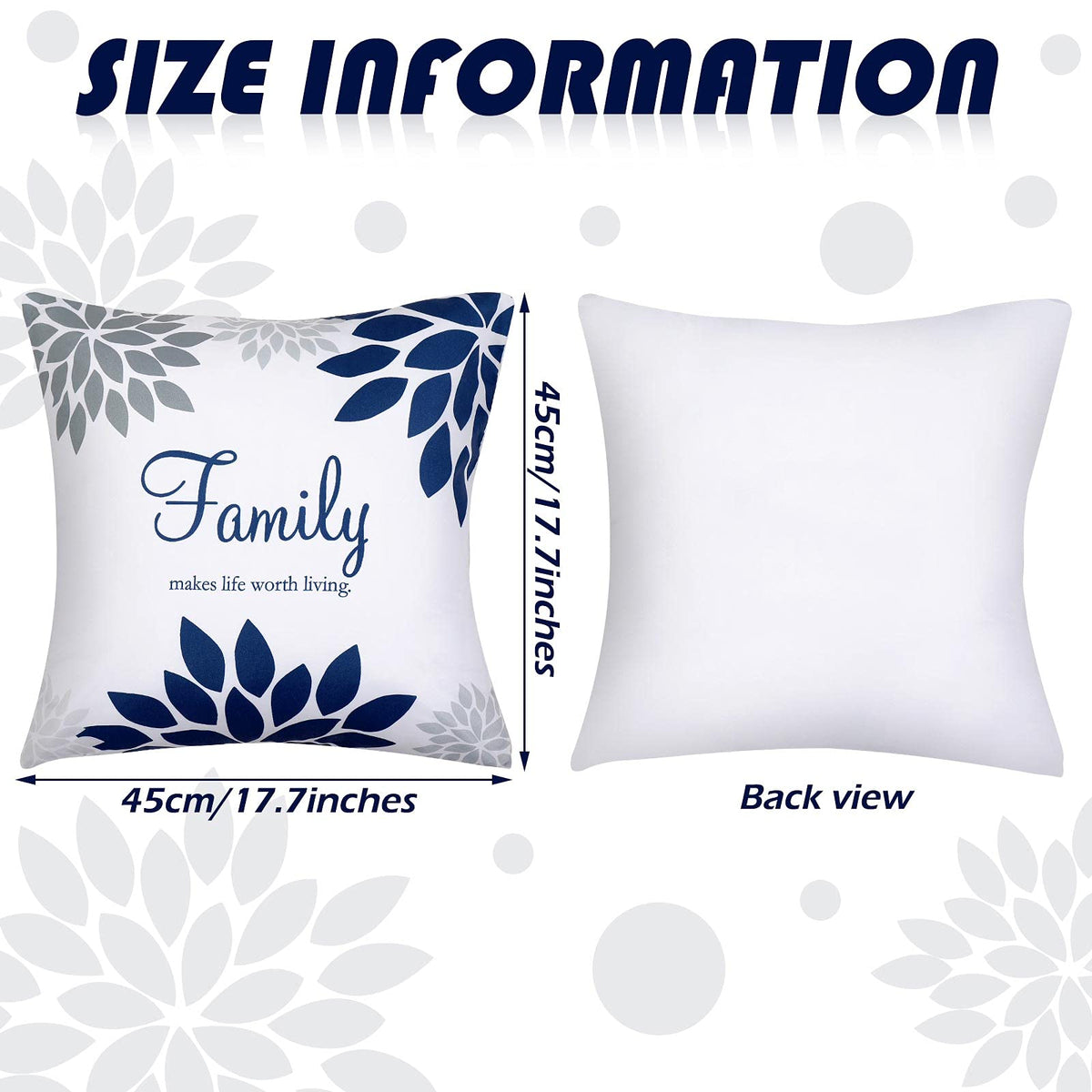 Tatuo 4 Pcs Yellow Flower Navy Pillow Covers Square Pillow Cushion Cases 18x18 Inch, Family Faith Hope Love Words Decorative Spring Summer Cushion Case for Sofa Bed(Gray Series)