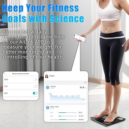 Smart Scale for Body Weight, Body Fat Scale, LED Display & Matte Glass Panel Digital Bathroom Wireless Weight Scale, Bluetooth Body Scale 18 Body Composition Monitor Health Analyzer, Baby Mode