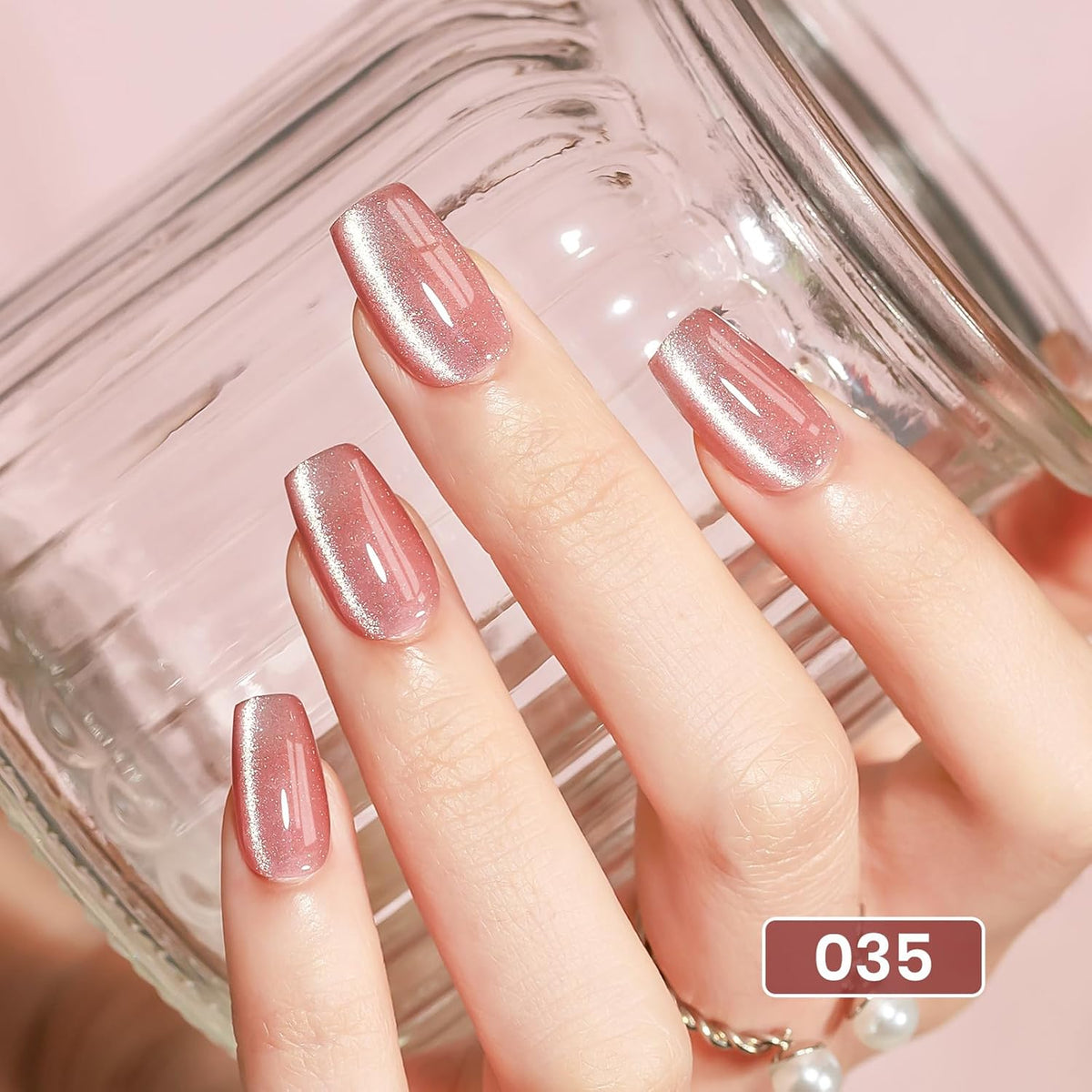 Pink Cat Eye Gel Nail Polish, 15ML Magnetic Crystal Holographic Cateye Gel Polish Glitter Shimmer Reflective Nail Polish Gel with Magnet Soak Off Salon DIY at Home