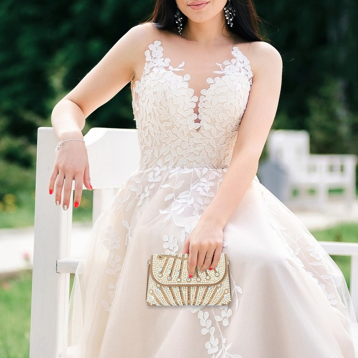 Gripit Pearl Clutch Purse Sparkly Rhinestone Evening Bag Small Glitter Wedding Party Prom Handbag for Women