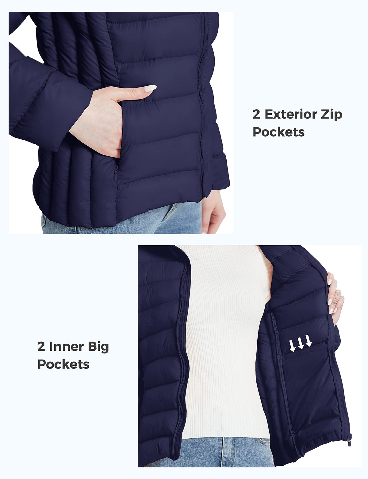 ZSHOW Women's Packable Winter Coat Lightweight Warm Quilted Puffer Jacket (Navy,M)
