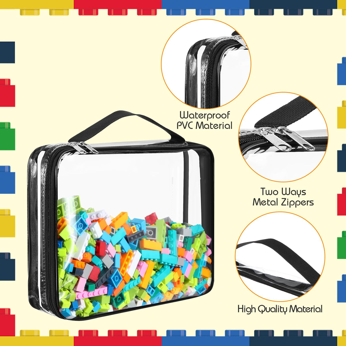 Sanwuta 6 Packs Toy Storage Bags, PVC Organizing Case Bags with Zipper, Waterproof Toy Container for Board Games, Building Blocks, Puzzles, Small Toys and Kids Books(Large,Clear)