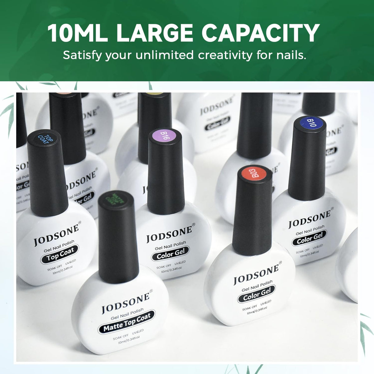 JODSONE Gel Nail Polish 20 Color Blue Red Matching Base Coat Glossy and Matte Top Coat 23 Bottles of 10ml Professional Nail Care Use