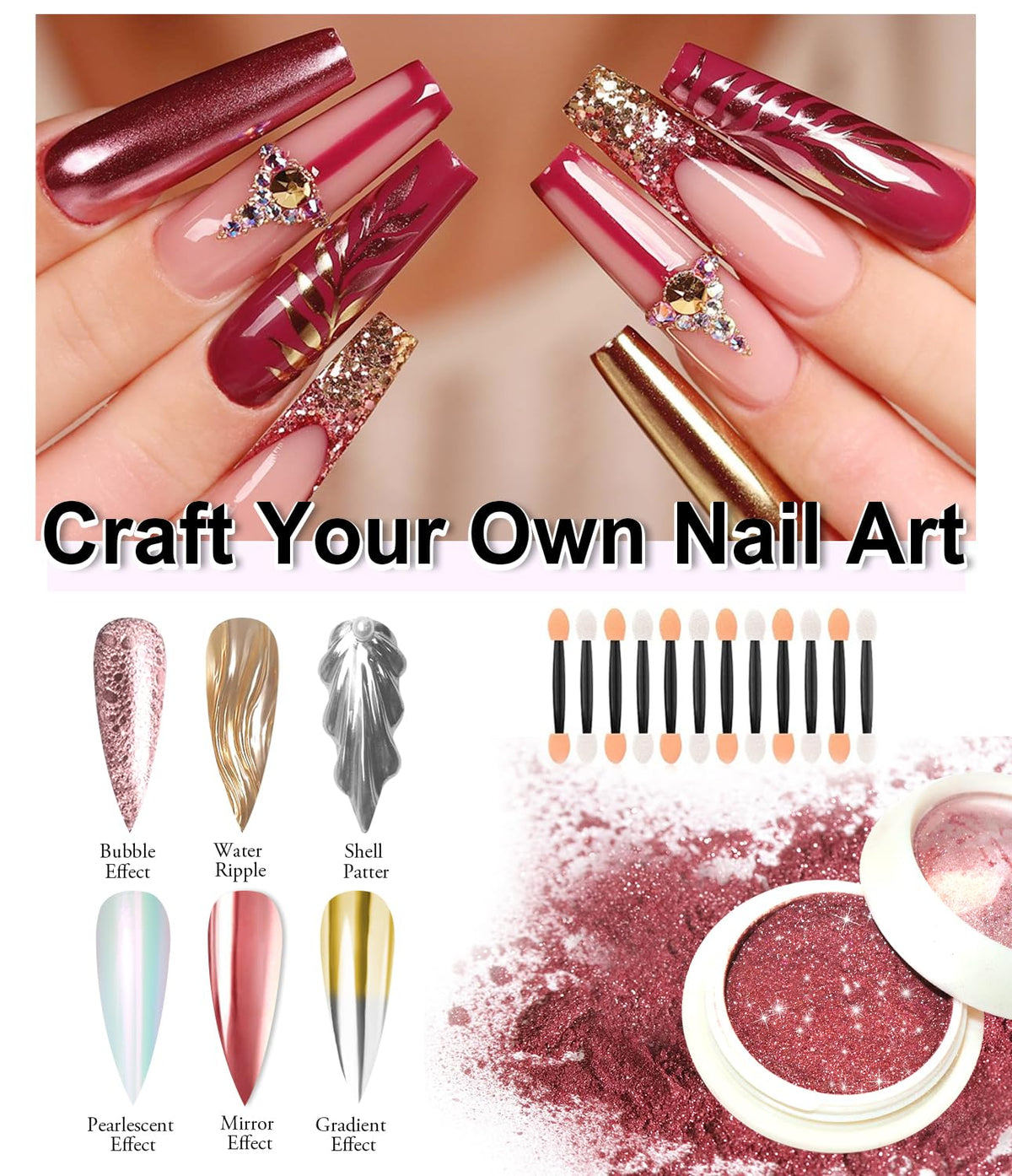 24Pcs Chrome Nail Powder - Metallic Mirror Effect Holographic Aurora Iridescent Pearlescent Nail Chrome Powder for Gel Nails DIY Manicure Nail Art Decoration Gift for Women