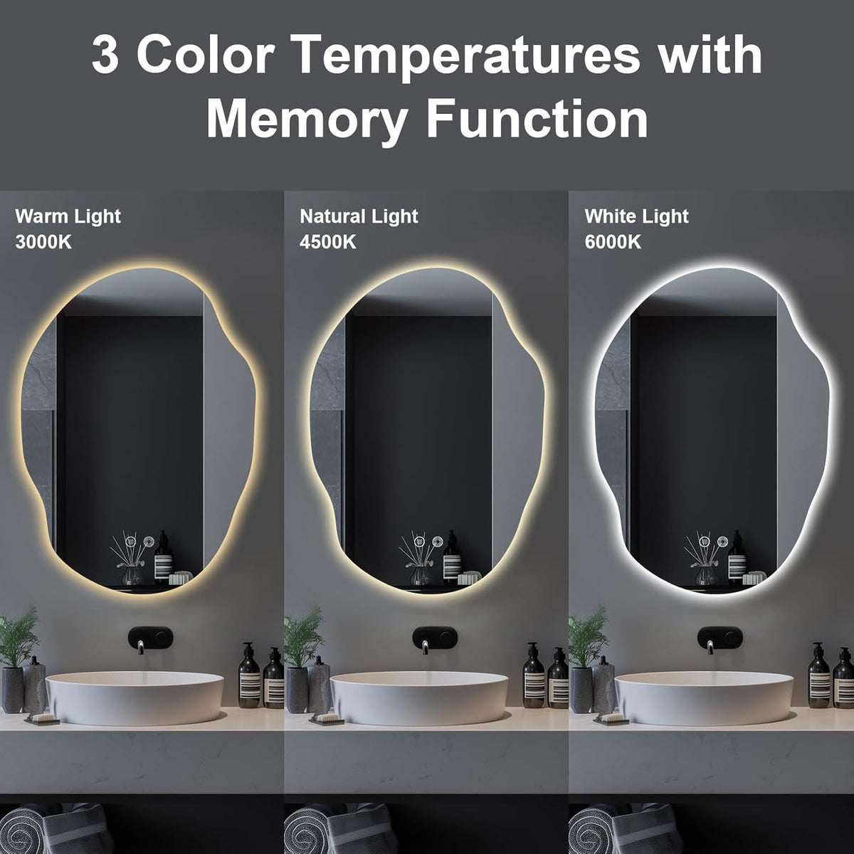 LED Bathroom Mirror with Lights,Asymmetrical Led Bathroom Vanity Mirror for Wall with Front and Backlit, Anti Fog, 3 Colors and Dimmable Light,[Horizontal/Vertical] 35" H x 25" W