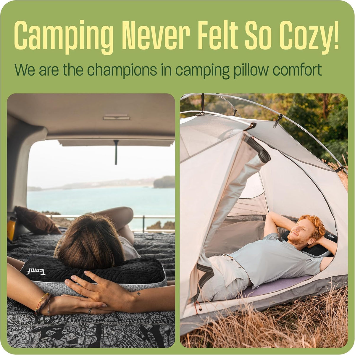 TCOMF Camping Pillow: Dual Cover, Memory Foam Travel Pillow, Medium Firm Camp Pillow, Camping Pillows for Sleeping, 5 Layers for Support, Small Travel Pillow,Small Portable Pillow 10x16 Inches (Black)