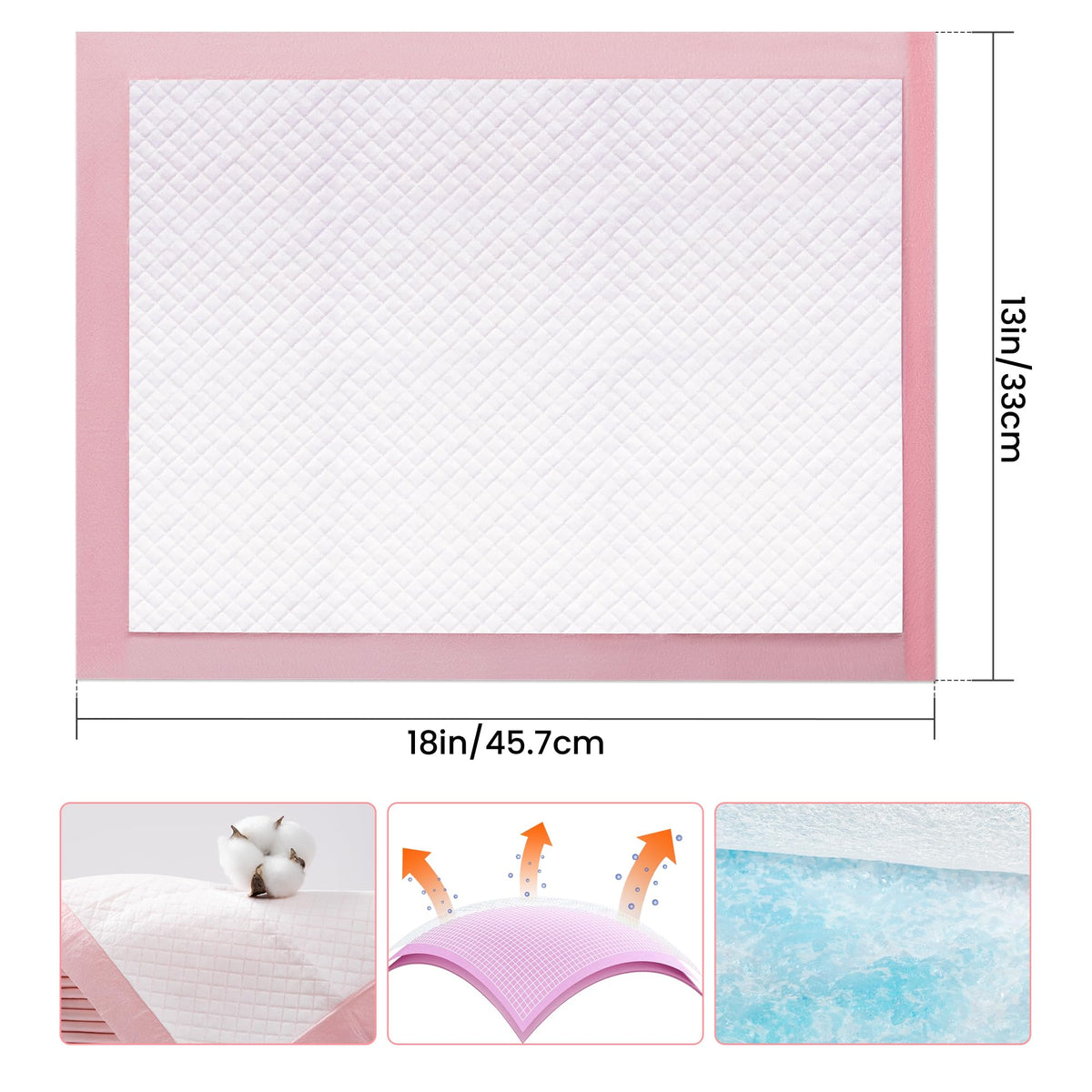 Pet Toilet Training Pads 100Count Disposable Puppy Pee Pads 18" x 13" for Dogs, Ultra Absorbent|Quick Dry|Leak-Proof Pet Potty Pads for Dog, Cat, Rabbits and Guinea Pigs (Pink)