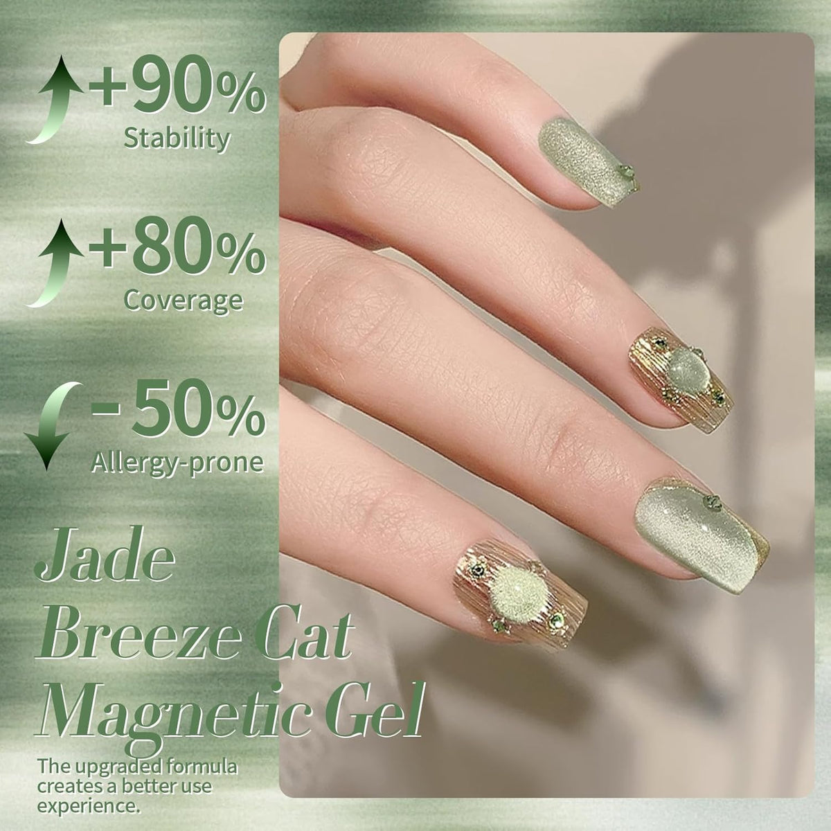 Born Pretty Cat Magnetic Eye Gel Nail Polish,Spring Green Jelly Glass Magnetic Gel Polish, Jade Breeze Glitter Soak Off Nail Art Salon Manicure Home Gift 15ml