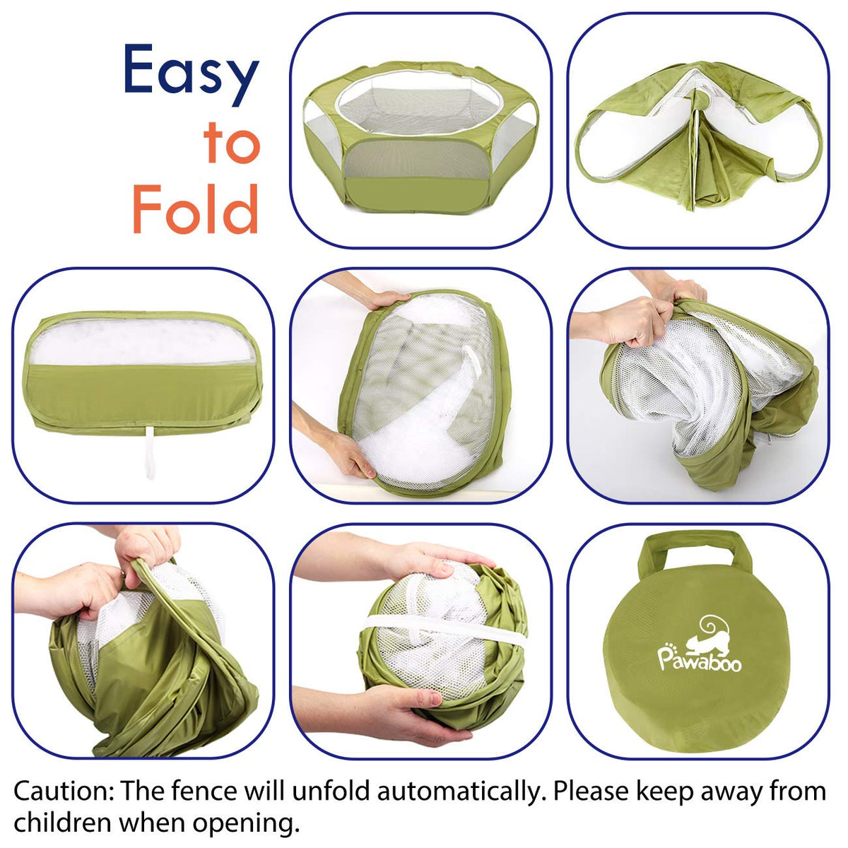 Pawaboo Small Animals Playpen, Waterproof Small Pet Cage Tent with Zippered Cover, Portable Outdoor Yard Fence with 3 Metal Rod for Chick/Kitten/Puppy/Guinea Pig/Rabbits/Hamster/Chinchillas,Green