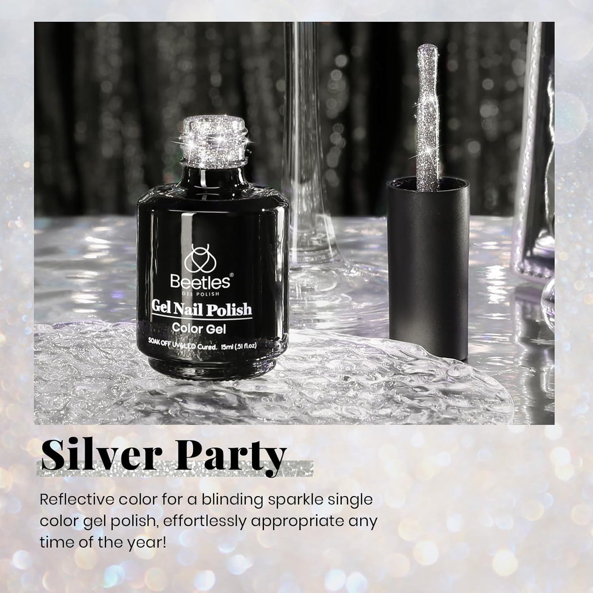 Beetles Reflective Gel Nail Polish 15ml Silver Glitter Nail Polish Shimmer Soak Off Uv LED Lamp Gel Nail Art Manicure Salon DIY Home Diamond