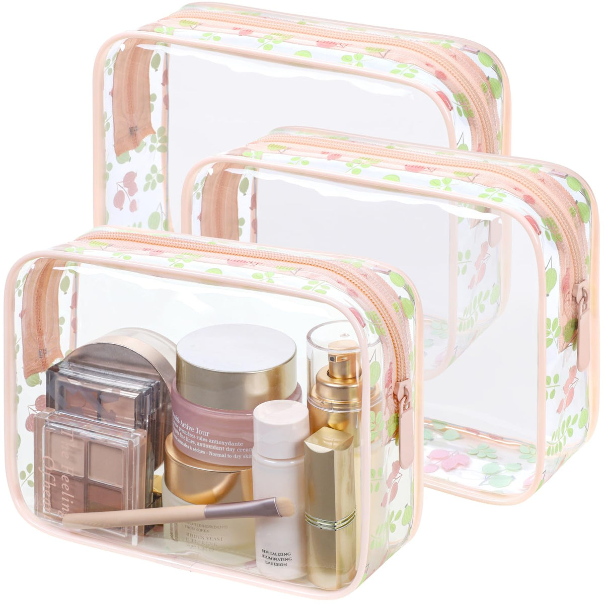 PACKISM Clear Makeup Bag - TSA Approved Toiletry Bag for Travel Size Toiletries, Travel Clear Toiletry Bag Quart Size Bag, Carry on Airport Airline Compliant Bag, Rose Pink(for age 12 or above)