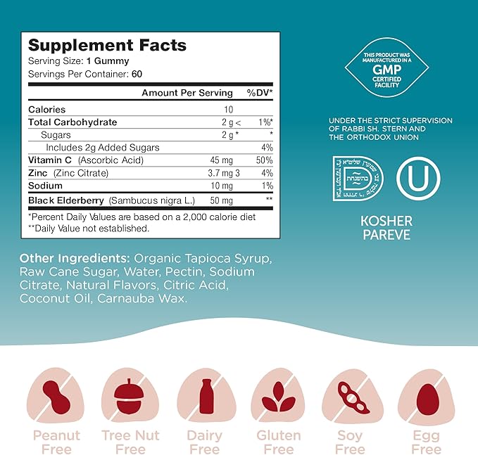Zahler - Chapter One Immune Support Gummies for Kids with Vitamins C, Zinc & Black Elderberry (60 Flavored Gummies) Kosher Immunity Vitamin C & Elderberry Gummies for Kids & Adults - Made in USA